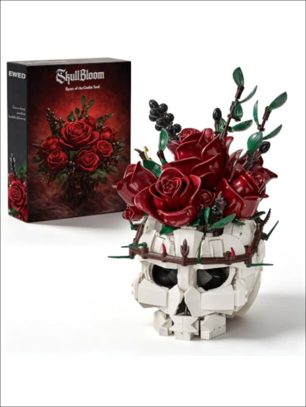 970-Piece Gothic Skull Rose Building Set Adult Display Decor Gift